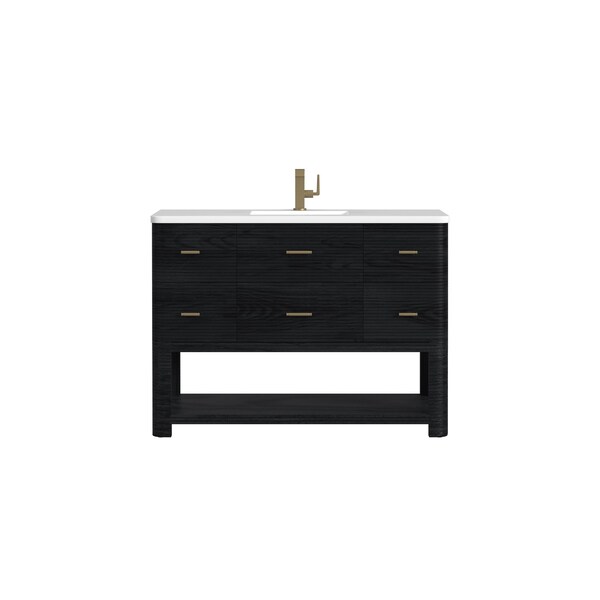 James Martin Vanities Lucian 48" Single Vanity, Carbon Oak w/ 3 CM White Zeus Quartz Top D704-V48-CBO-3WZ - main